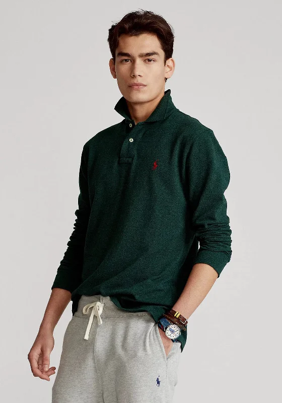 Ralph Lauren Classic Mesh Long Sleeve Polo Shirt, Forest Green Heather