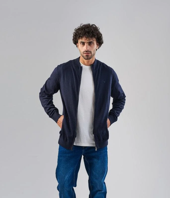 Zip-Up Straight-Fit Sweater  - DARK NAVY