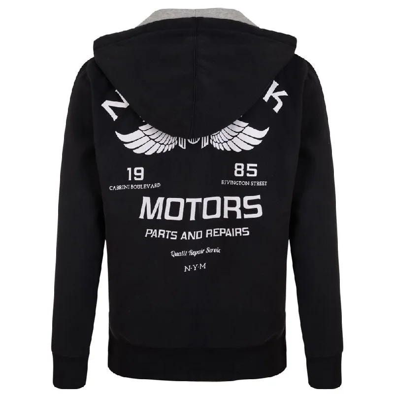 KAM Cotton Rich New York Motors Hooded Top in Black