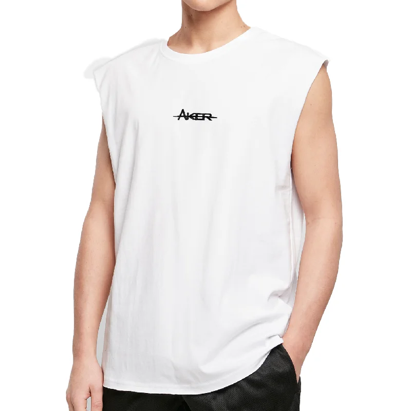 Embroidered AKER Sleeveless Tee - White