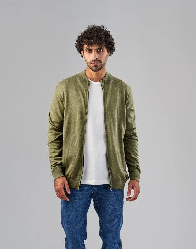 Zip-Up Straight-Fit Sweater  - OLIVE