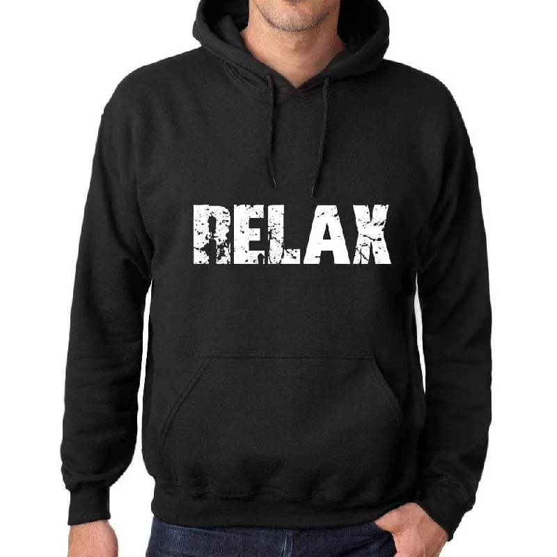 Men's Women's Unisex Printed Graphic Cotton Hoodie Soft Heavyweight Hooded Sweatshirt Pullover Popular Words RELAX Deep Black