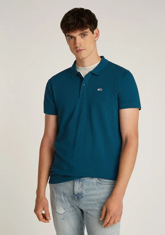 Tommy Jeans Flag Patch Polo Shirt, Deep Seawater Green