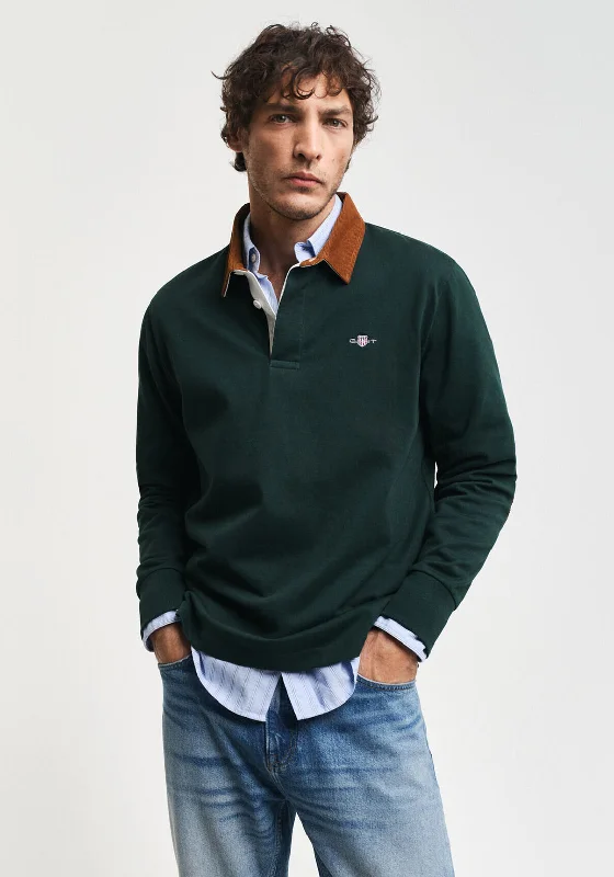 Gant Cord Collar Heavy Rugger Polo Shirt, Tartan Green