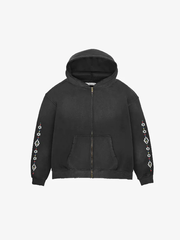 BLACK VINTAGE WASHED ZIP HOODED "EMBLEM"