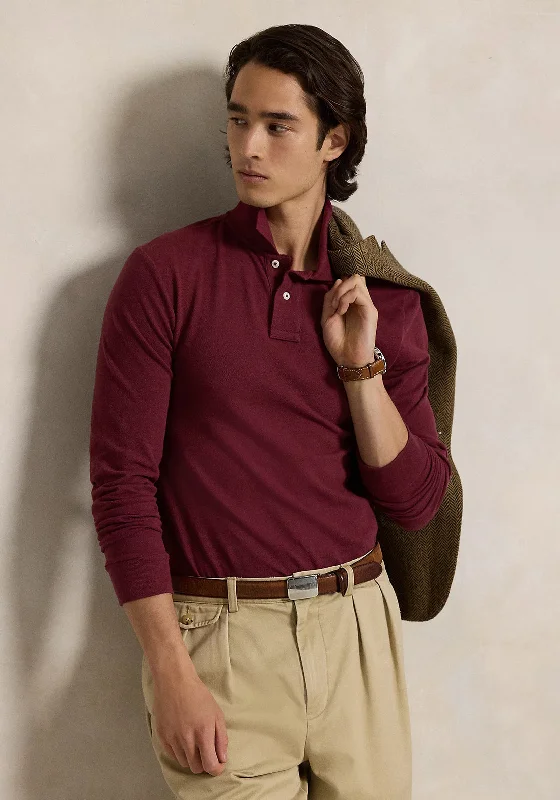 Ralph Lauren Classic Mesh Long Sleeve Polo Shirt, Wine Heather