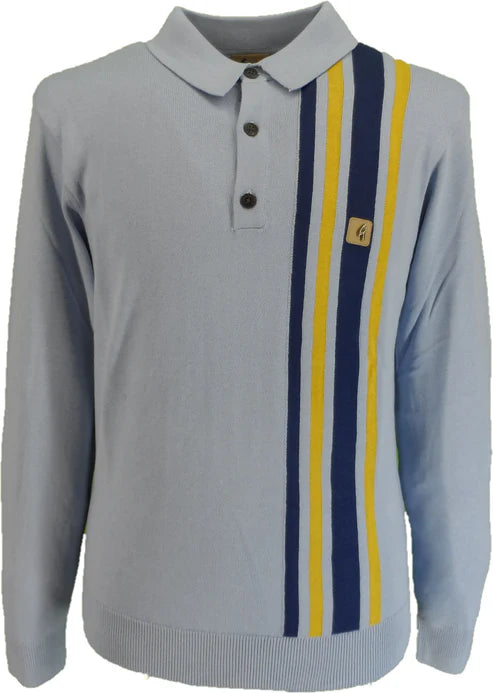 Gabicci Vintage Men's V53GM03 Soda LS Racing Stripe Polo Shirt Dusk Blue