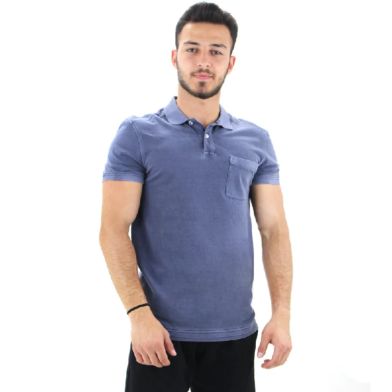 Men's Solid Polo Shirt With Pocket Side,Navy