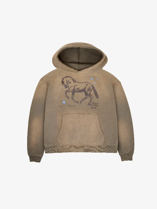 LIGHT BROWN VINTAGE WASHED HOODED "HORSES"