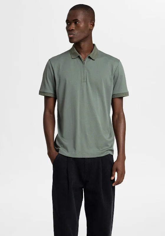 Selected Homme Zip Polo Shirt, Green