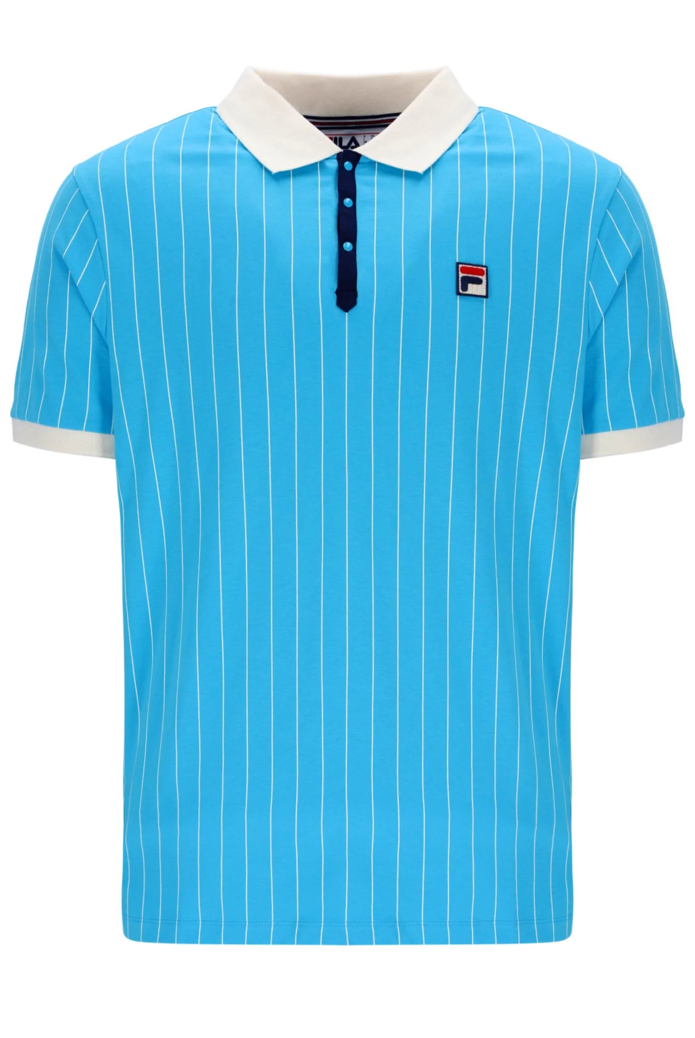 Fila Vintage Men's BB1 Classic Vintage Stripped Polo Shirt Cyan Blue