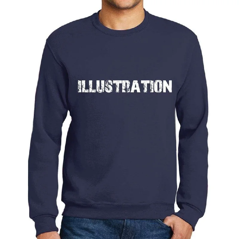 Men's Printed Graphic Sweatshirt Popular Words ILLUSTRATION French Navy