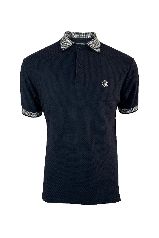 Trojan Records Men's TR8870 SS Basket Weave Polo Shirt Navy Blue