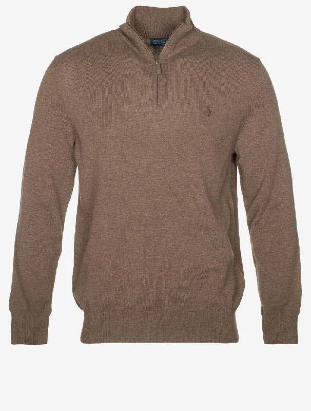 Wool Quarter Zip Jumper Brown