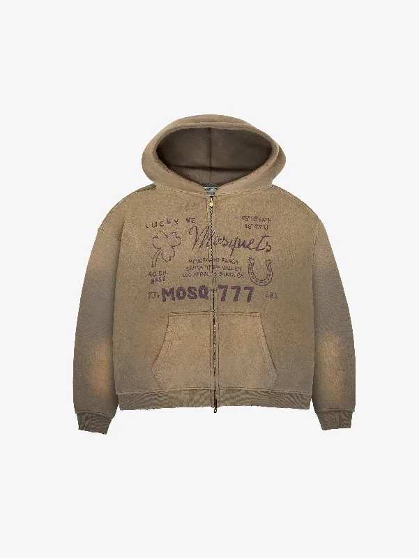 LIGHT BROWN VINTAGE WASHED ZIP HOODED "HORSES 777"