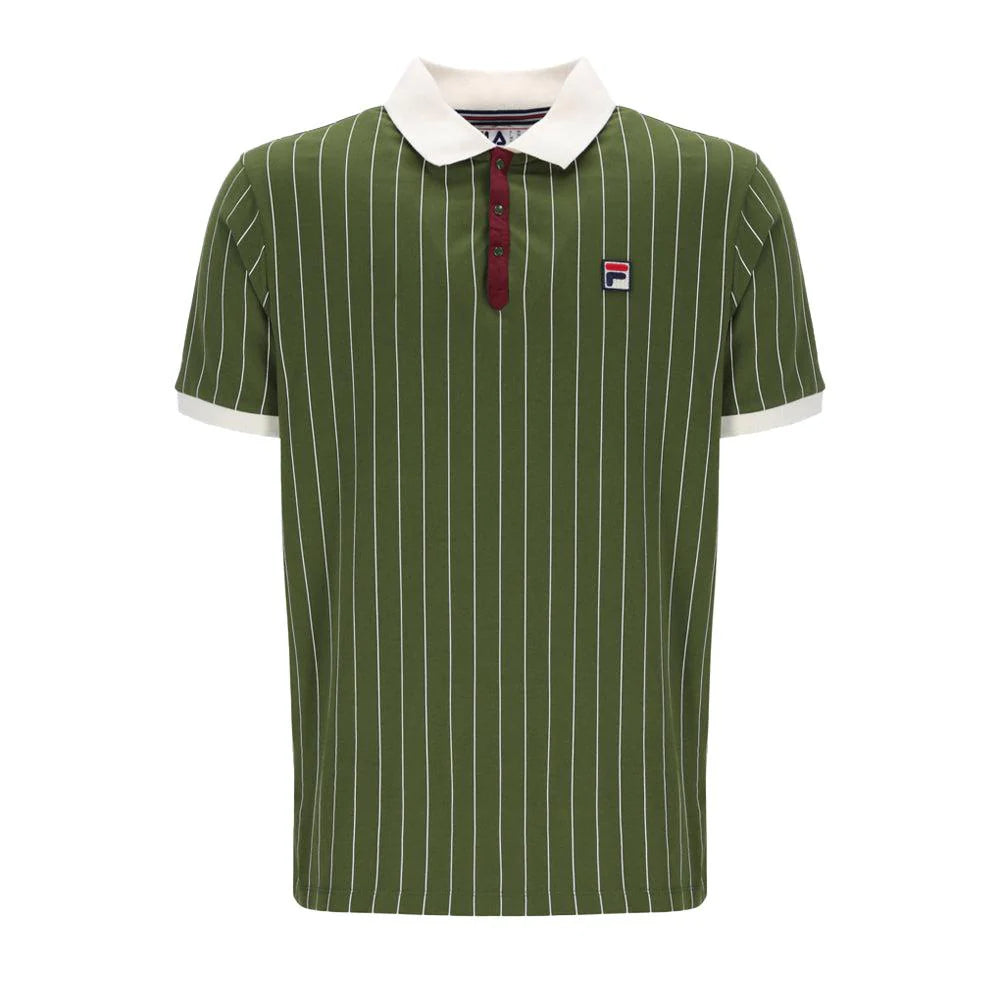 Fila Vintage Men's BB1 Classic Vintage Stripped Polo Shirt Chive Green