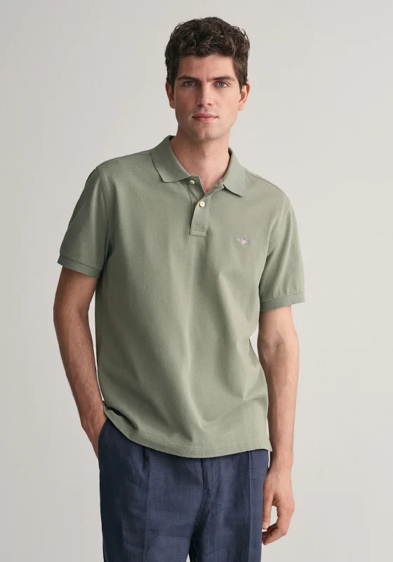 Gant Shield Pique Polo Shirt, Dry Green