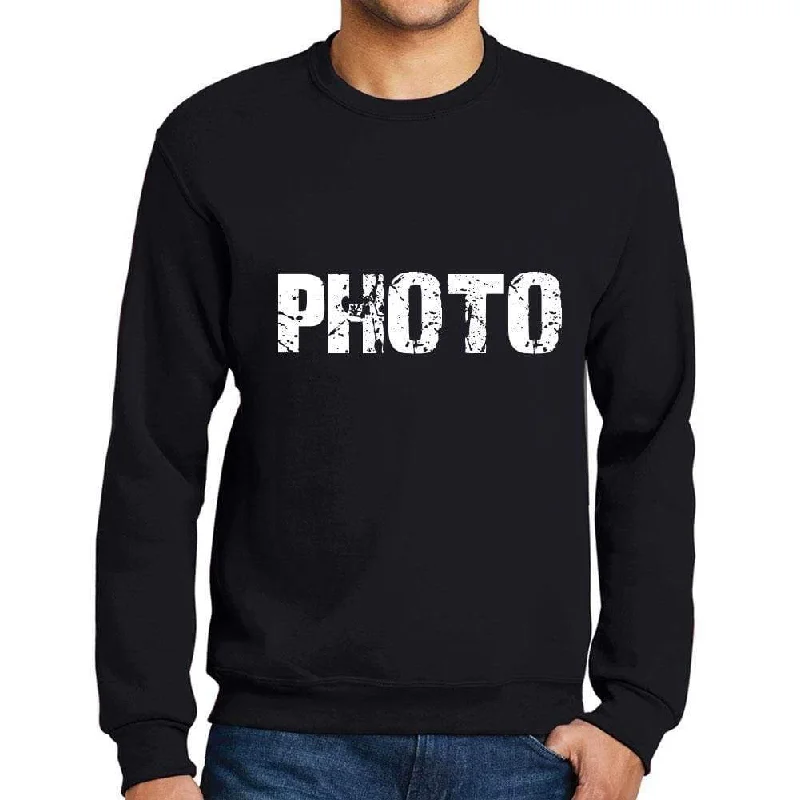 Men's Printed Graphic Sweatshirt Popular Words PHOTO Deep Black