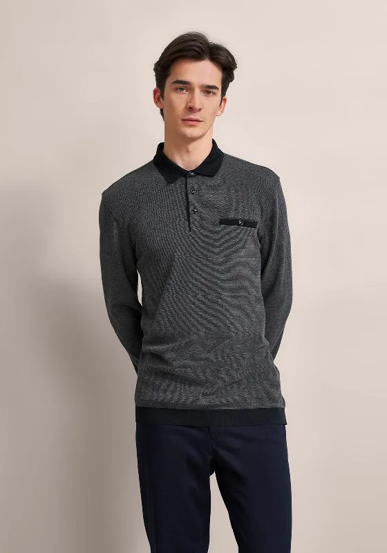 Bugatti Long Sleeve Polo Shirt, Navy