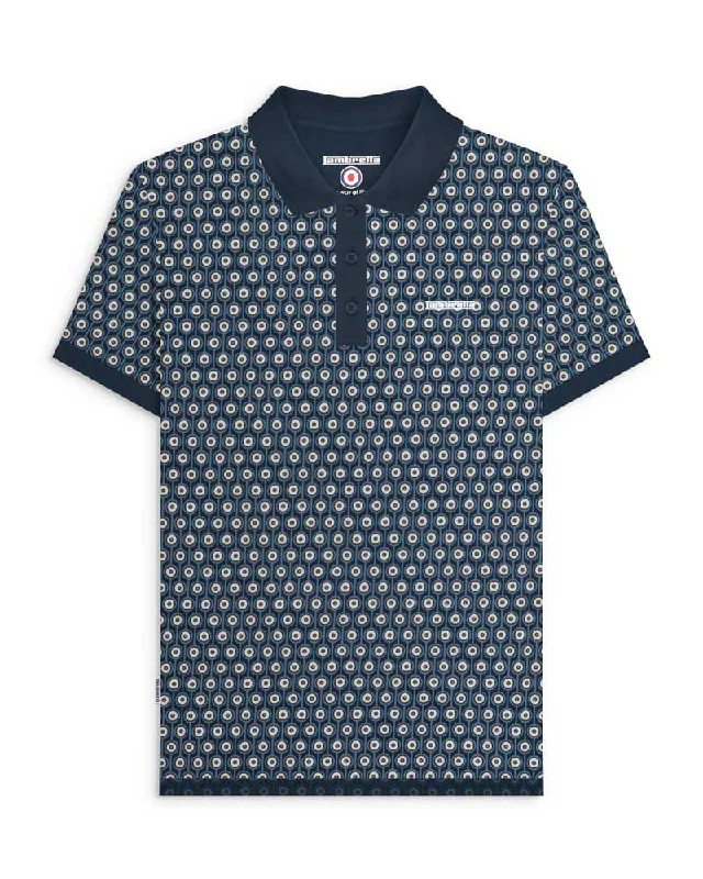 Lambretta Men's SS1229 Geo Roundel Polo Shirt Navy Silver