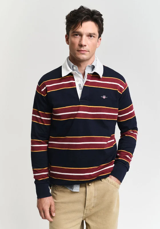 Gant Chambray Heavy Rugger Striped Polo Shirt, Evening Blue Multi