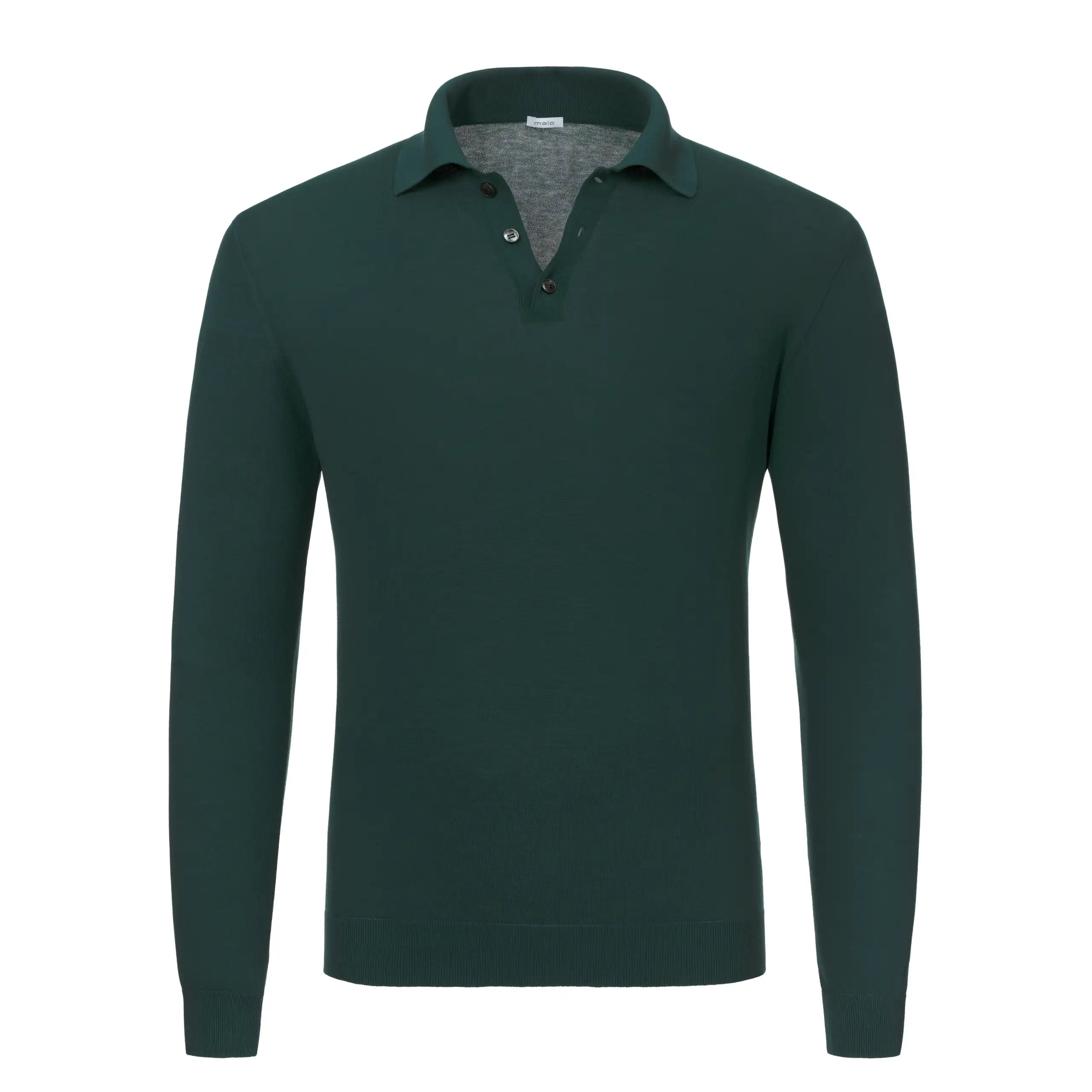 Cotton Long Sleeve Polo Shirt in Ocean Blue