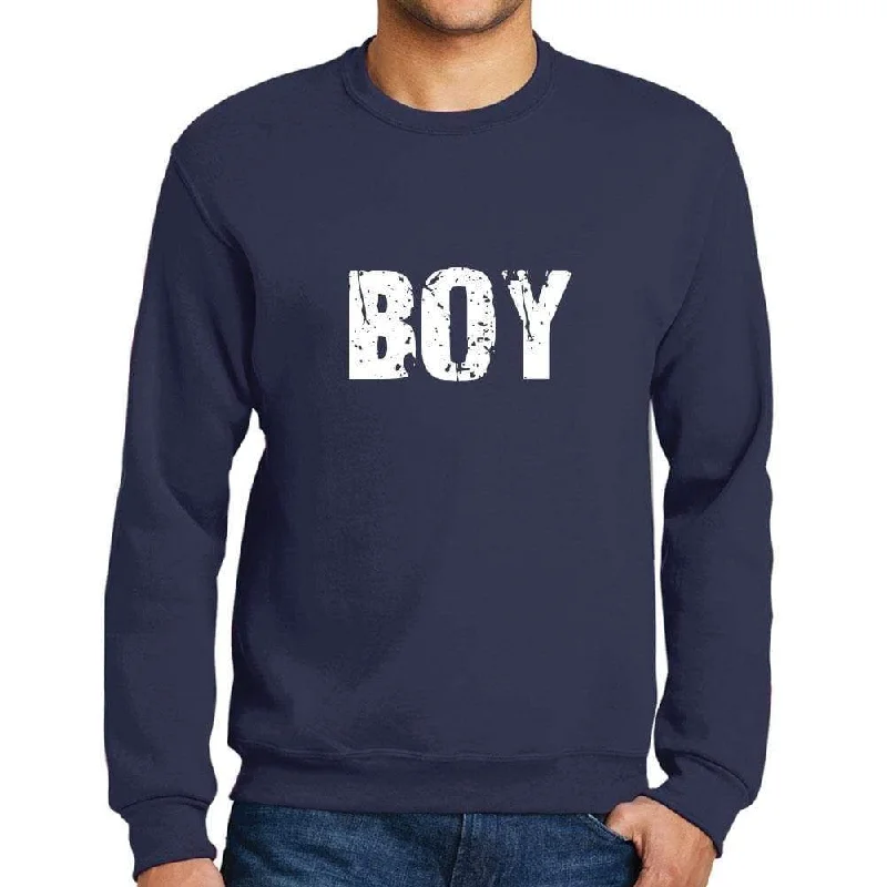 Men's Printed Graphic Sweatshirt Popular Words BOY French Navy