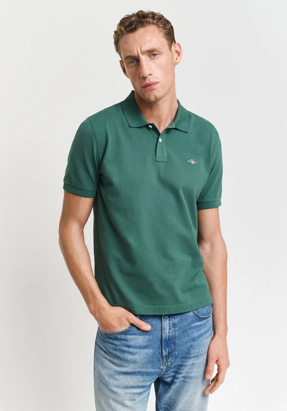 Gant Shield Pique Polo Shirt, Woody Green