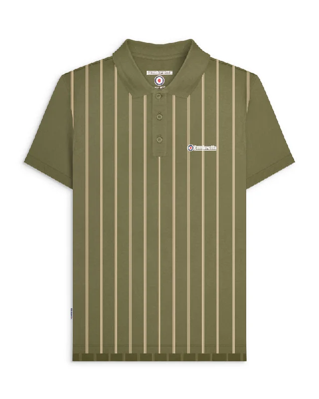 Lambretta Men's SS1027 Pinstripe Polo Shirt Khaki Green