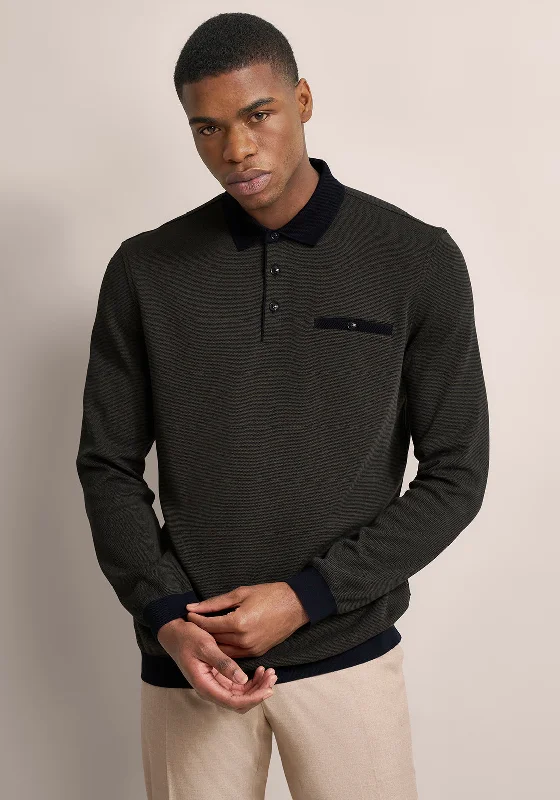 Bugatti Long Sleeve Pattern Polo Shirt, Khaki & Navy