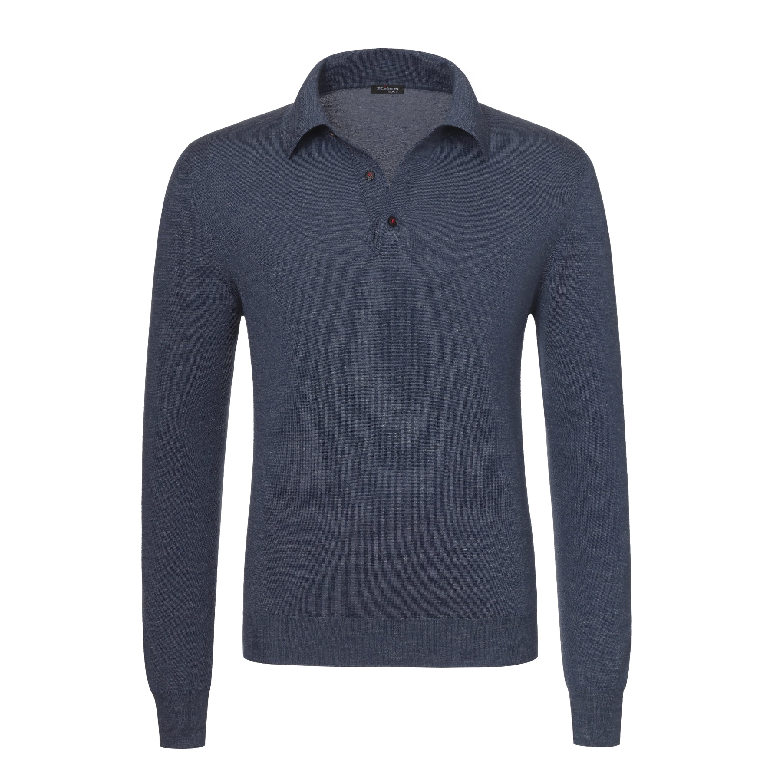 Cashmere-Blend Long Sleeve Polo Shirt in Bronze Blue