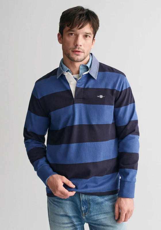 Gant Chambray Heavy Rugger Barstripe Polo Shirt, Vintage Blue