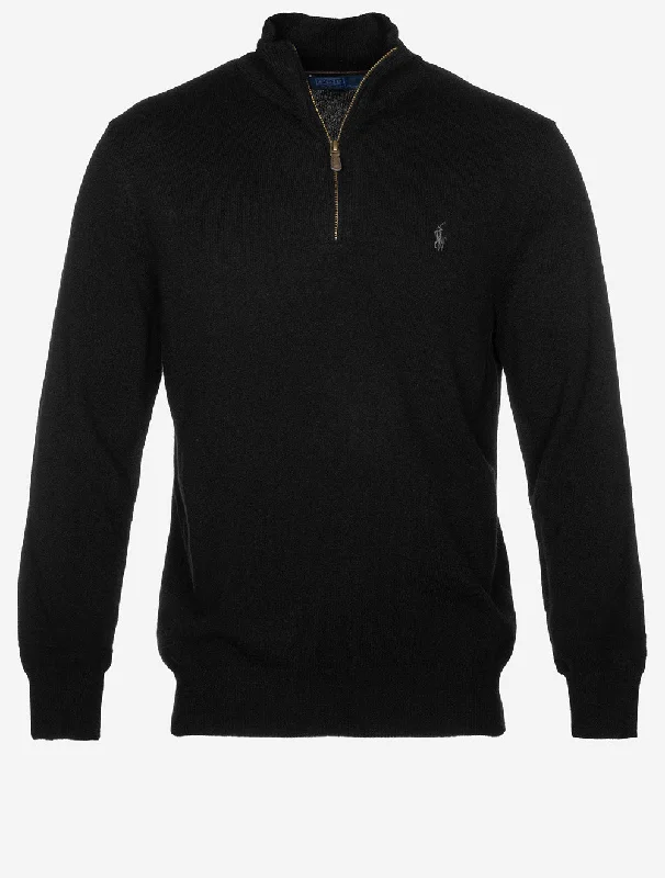 Wool Quarter Zip Jumper Black