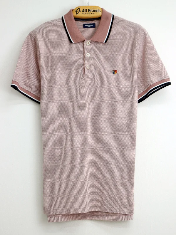 Men's Textured Polo T-Shirt,Light Pink