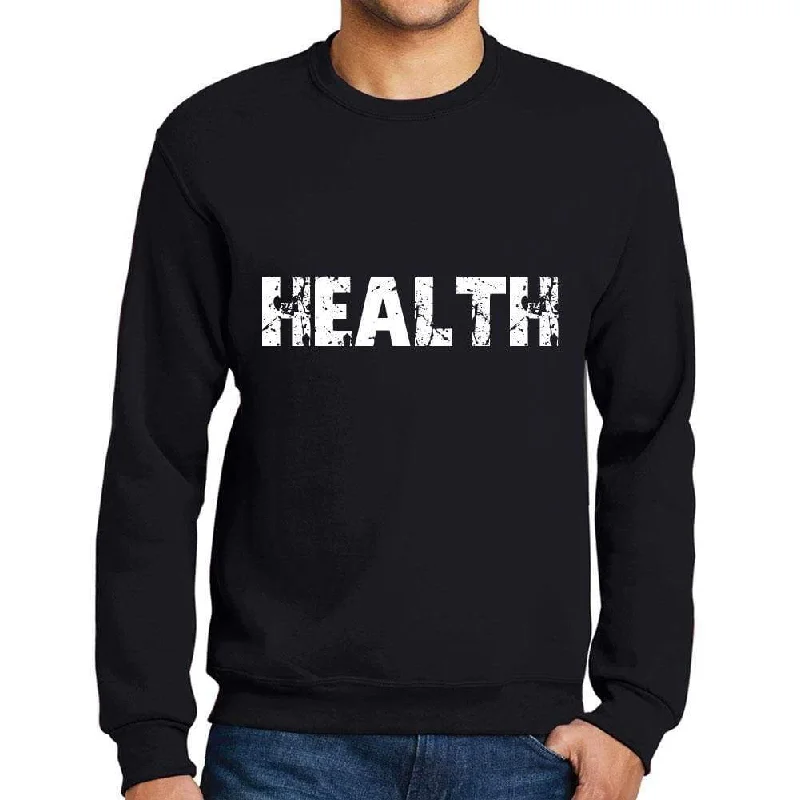 Men's Printed Graphic Sweatshirt Popular Words HEALTH Deep Black