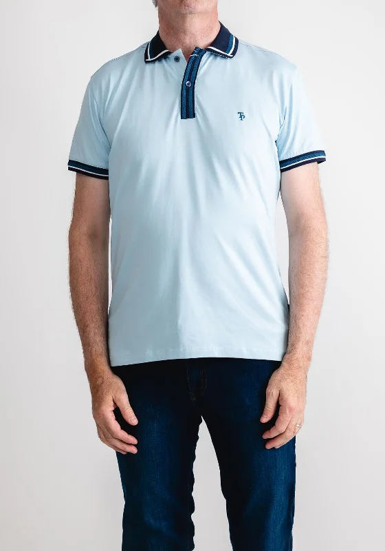 Tom Penn Stripe Contrast Trim Polo Shirt, Sky Blue