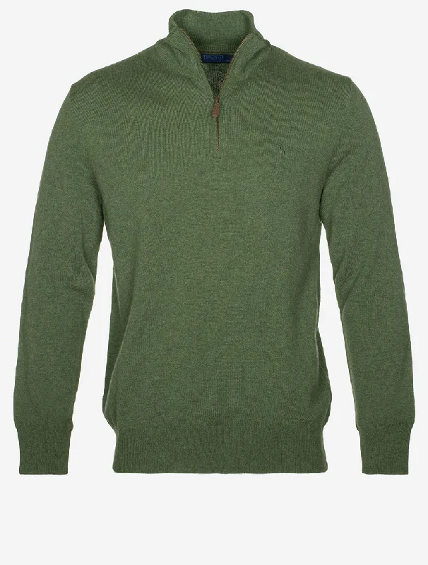 Wool Quarter Zip Jumper Green