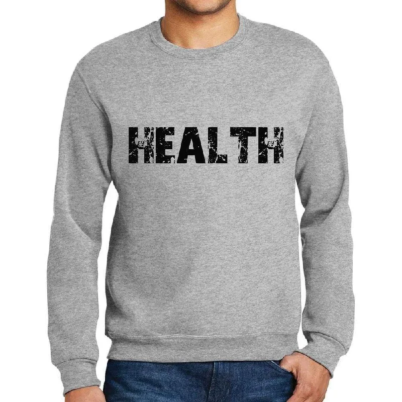 Men's Printed Graphic Sweatshirt Popular Words HEALTH Grey Marl