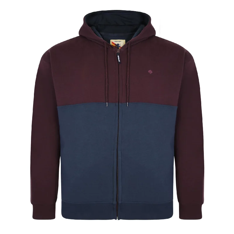 Espionage Men's Plus Size Zip Through Sweat Shirt in Dark Burgundy/Navy 2XL to 8XL