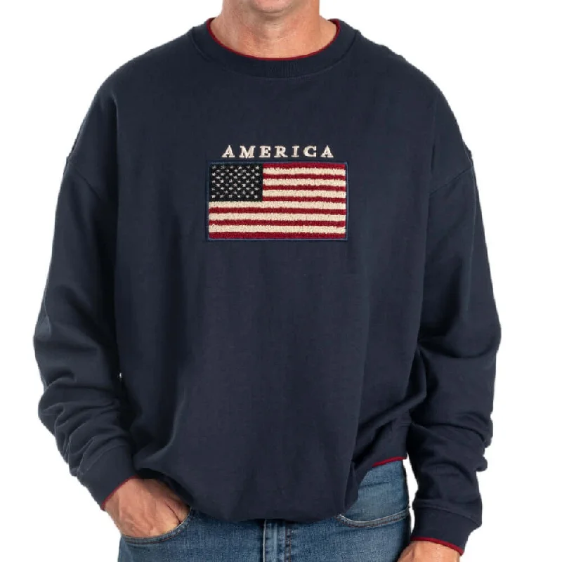 Men's American Flag Embroidered Crewneck Sweatshirt