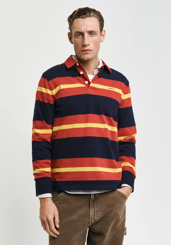 Gant Multistripe Heavy Rugger Polo Shirt, Iron Red