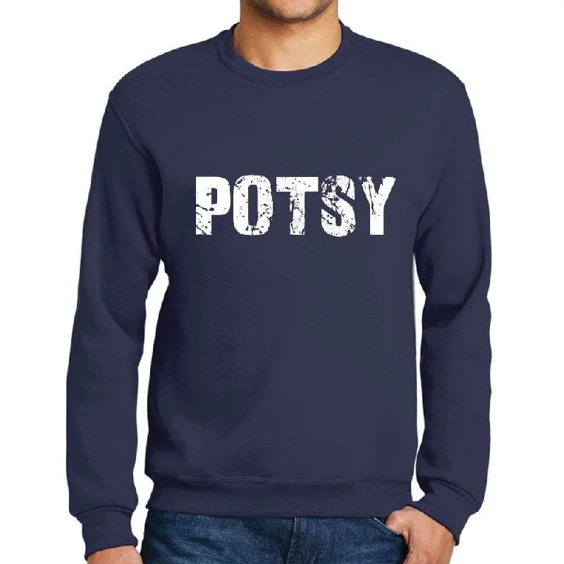 Men's Printed Graphic Sweatshirt Popular Words POTSY French Navy