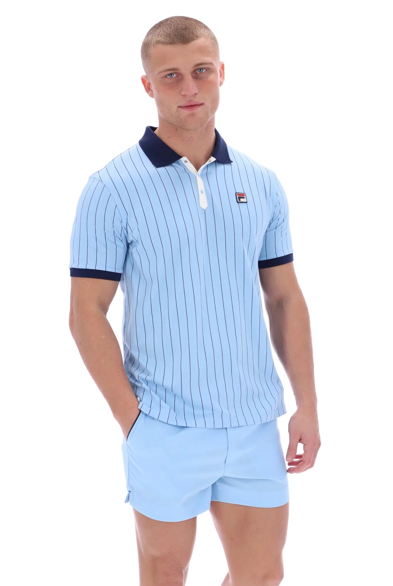 Fila Vintage Men's BB1 Classic Vintage Stripped Polo Shirt Blue Bell