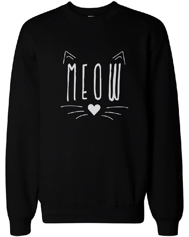 Meow Cute Kitty face Women's Sweatshirt Crewneck Pullover Fleece Sweaters Cat Lovers