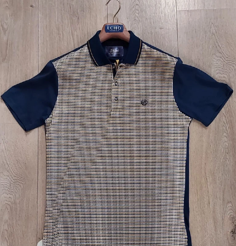 CHECK CONTRAST POLO - NAVY/STONE