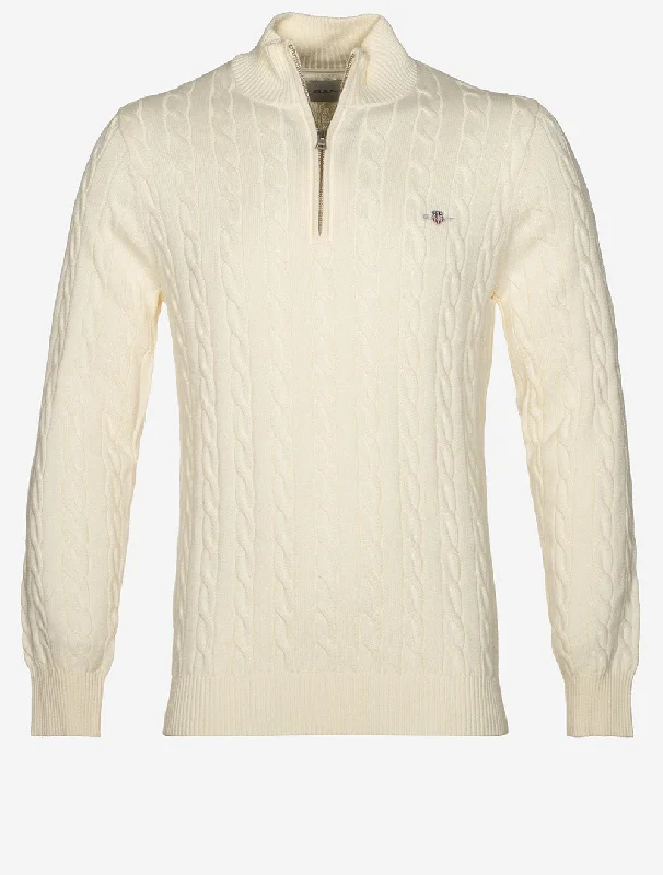 Cotton Cable Half Zip Cream