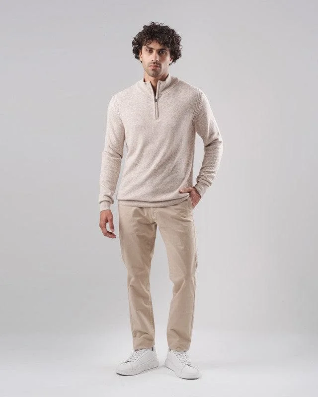 HIGH-NECK SWEATER WITH ZIPPER- LIGHT BEIGE