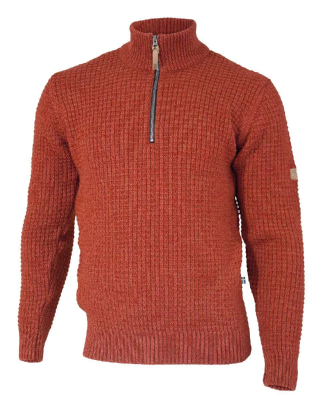 MORITZ HALF ZIP, 100% WOLLE — RED CLAY