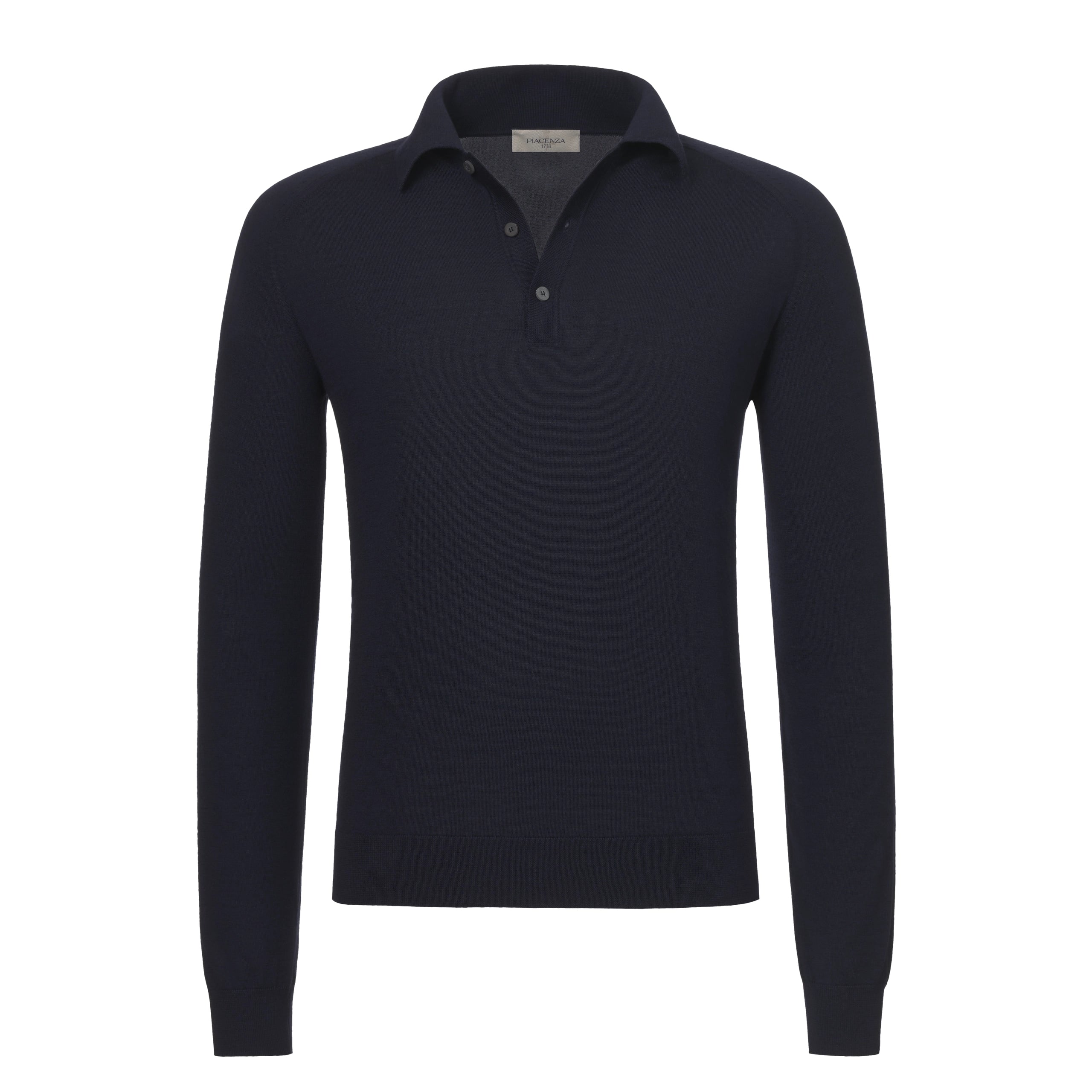 Virgin Wool Polo Shirt in Indigo Black