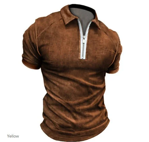 Color Matching Zip Placket Male Polo Shirt (6 colors)